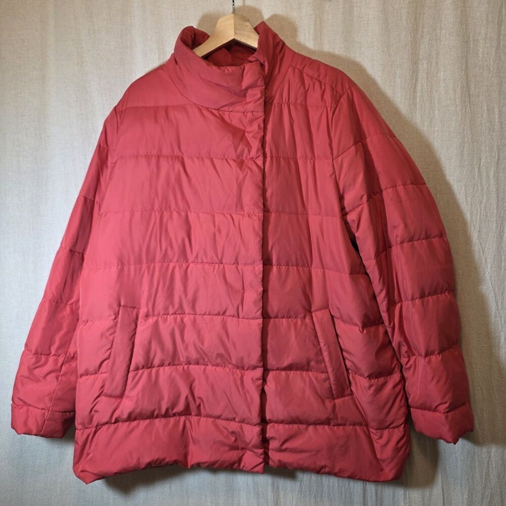 J Jill Down Jacket Tomato Red Women's XL Minimum 80% Down Classic Puffer